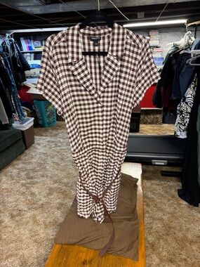 Checked Shirt Romper in Brown and Cream